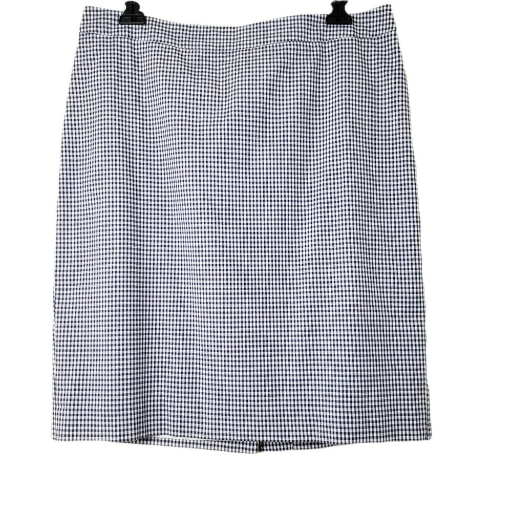 Talbots Petites Navy Blue & White Gingham Check Cotton Pencil Skirt Size‎ 10P
